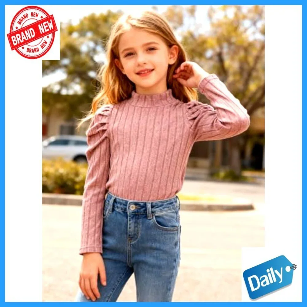 Girls Long Sleeve Ribbed Turtleneck Tee 3-Pack Fall Winter Basic